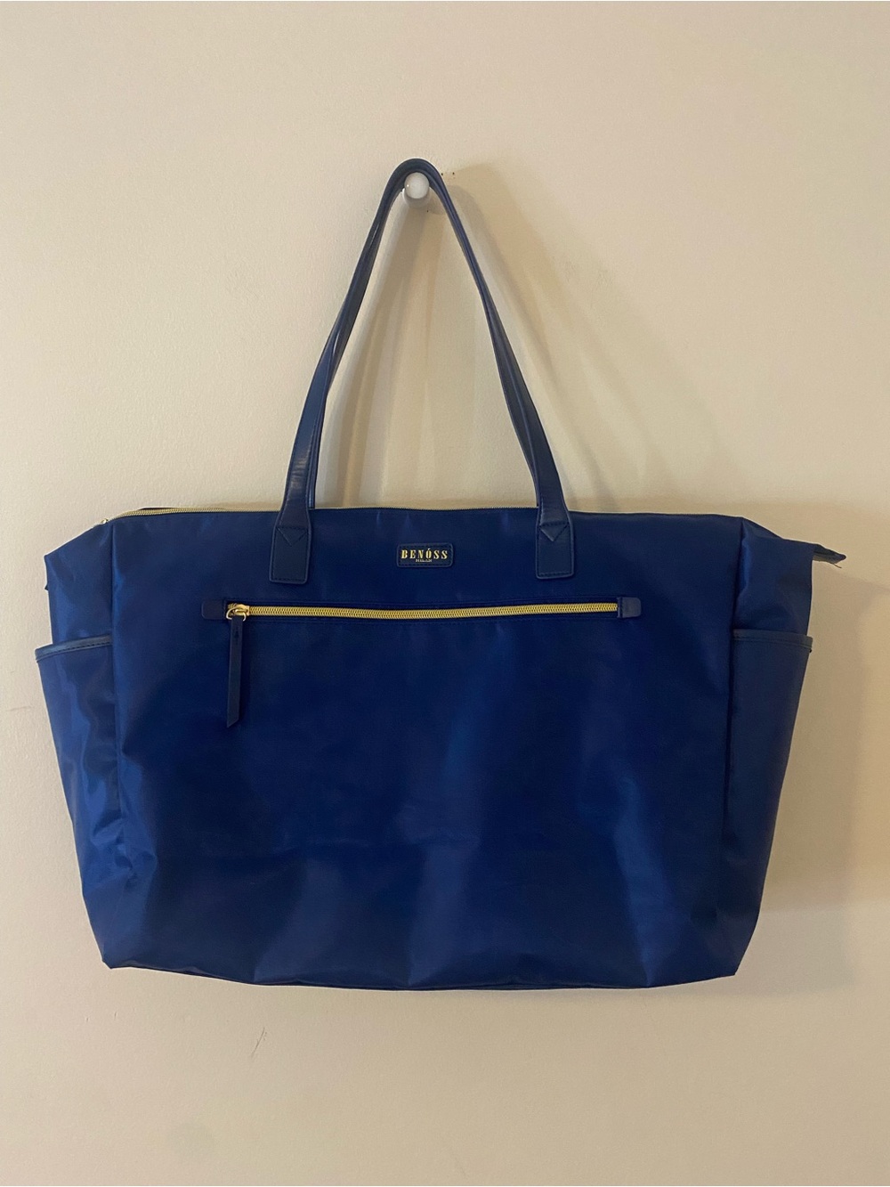 Benoss Milan Navy Tote Bag with Gold Zip Accent 14”x23”